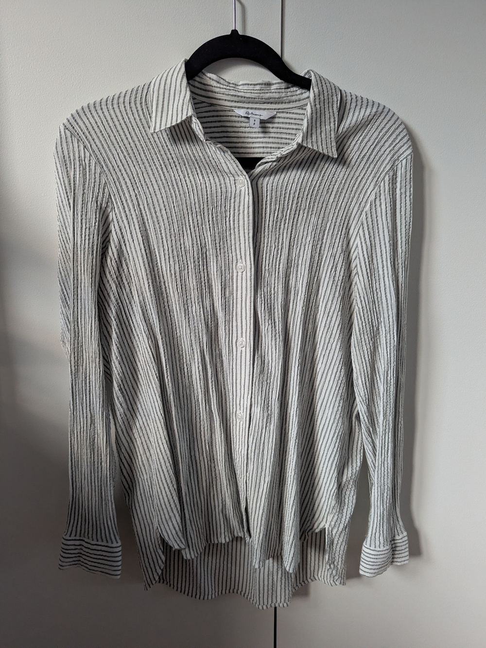 Sage Green and White Striped Women's Button-Up Blouse